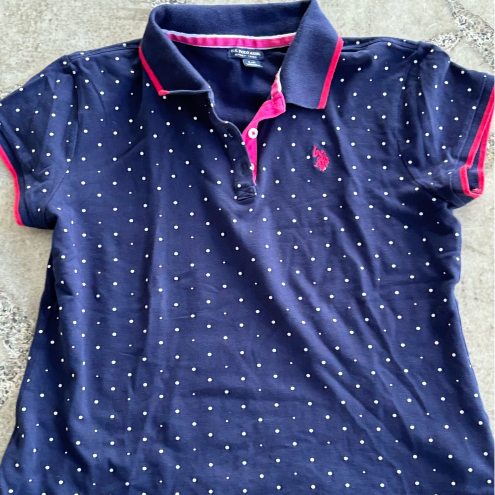 U.S. Polo Assn. polka dot navy polo shirt L